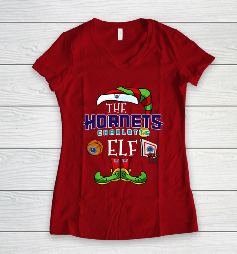 Charlotte Hornets Christmas ELF Funny NBA Women's V-Neck T-Shirt 8