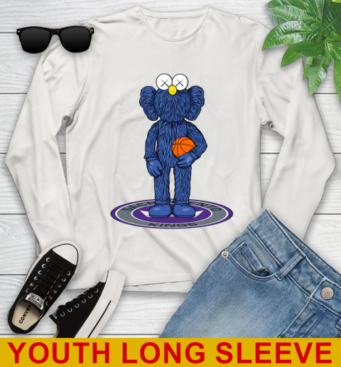 NBA Basketball Sacramento Kings Kaws Bff Blue Figure Shirt Youth Long Sleeve - Image 13