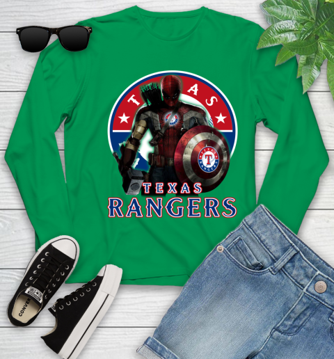 MLB Captain America Thor Spider Man Hawkeye Avengers Endgame Baseball Texas Rangers Youth Long Sleeve 6