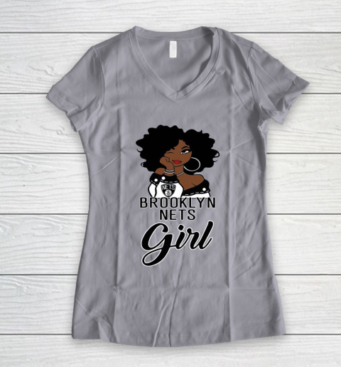 Brooklyn Nets Girl NBA Women's V-Neck T-Shirt 4
