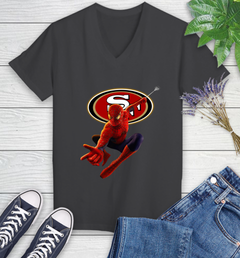 NFL Spider Man Avengers Endgame Football San Francisco 49ers Women's V-Neck T-Shirt 8