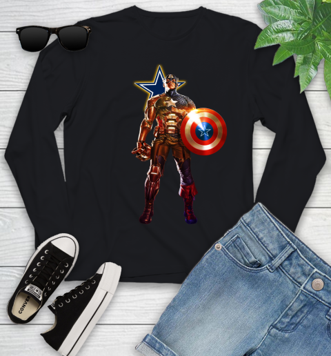 NFL Captain America Marvel Avengers Endgame Football Sports Dallas Cowboys Youth Long Sleeve 2