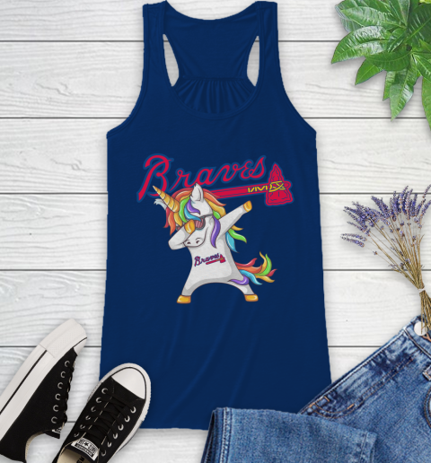 Atlanta Braves MLB Baseball Funny Unicorn Dabbing Sports Racerback Tank 9