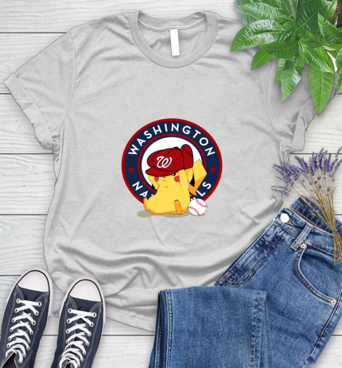 MLB Pikachu Baseball Sports Washington Nationals Women's T-Shirt