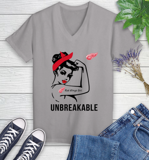 NHL Detroit Red Wings Girl Unbreakable Hockey Sports Women's V-Neck T-Shirt 2