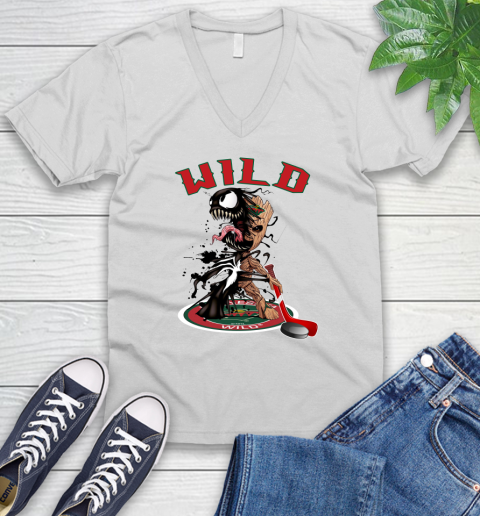 NHL Minnesota Wild Hockey Venom Groot Guardians Of The Galaxy V-Neck T-Shirt