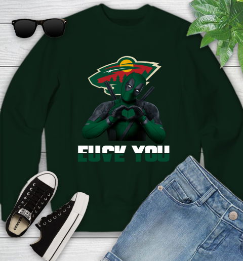 NHL Minnesota Wild Deadpool Love You Fuck You Hockey Sports Youth Sweatshirt 9