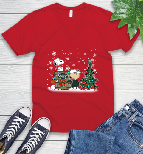 NFL New York Jets Snoopy Charlie Brown Christmas Football Super Bowl Sports V-Neck T-Shirt 6