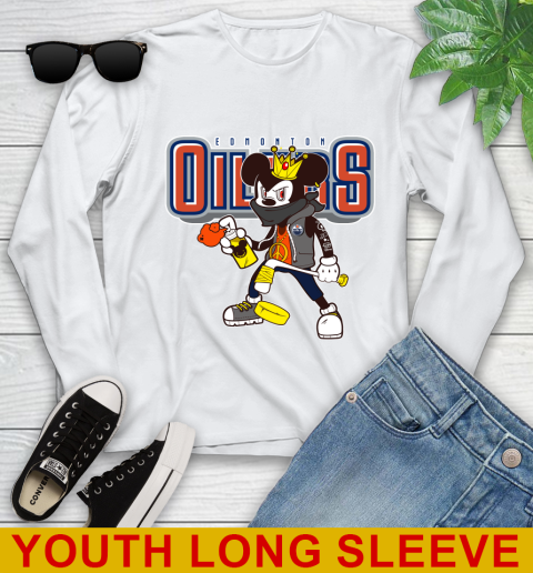 Edmonton Oilers NHL Hockey Mickey Peace Sign Sports Youth Long Sleeve