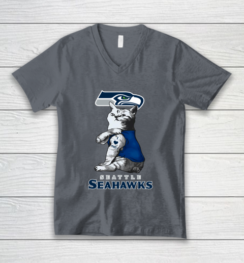 NFL Football My Cat Loves Seattle Seahawks V-Neck T-Shirt 4
