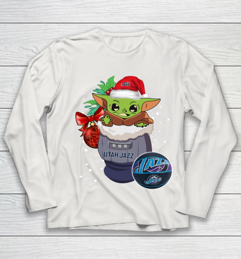 Utah Jazz Christmas Baby Yoda Star Wars Funny Happy NBA Youth Long Sleeve 11