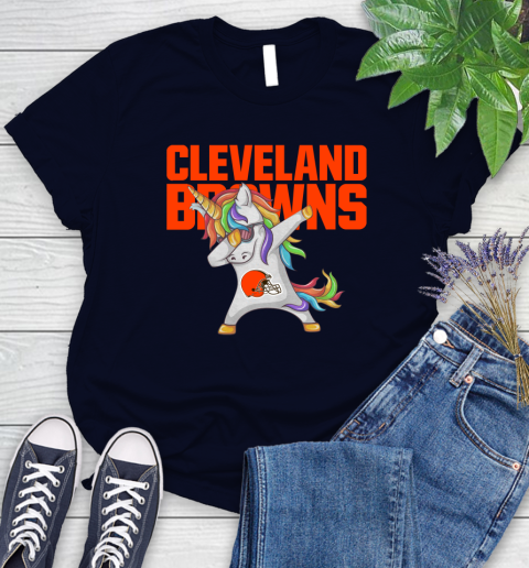 Cleveland Browns NFL Football Funny Unicorn Dabbing Sports Women's T-Shirt 3