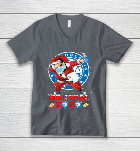 Philadelphia 76ers Funny Santa Claus Dabbing Christmas 2020 NBA V-Neck T-Shirt 4