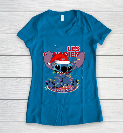 Montreal Canadiens NHL Hockey noel stitch Christmas Women's V-Neck T-Shirt 4