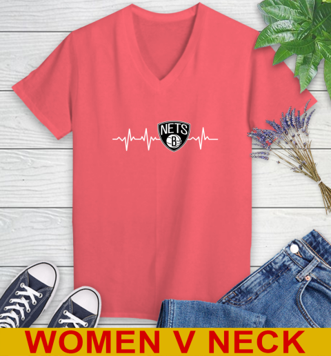Brooklyn Nets NBA Basketball Heart Beat Shirt Women's V-Neck T-Shirt 7 Brooklyn Nets NBA Basketball Heart Beat Shirt Women's V-Neck T-Shirt - Image 7
