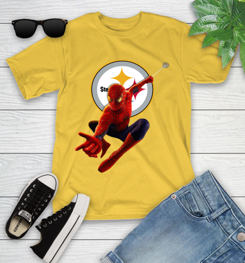 NFL Spider Man Avengers Endgame Football Pittsburgh Steelers Youth T-Shirt 8