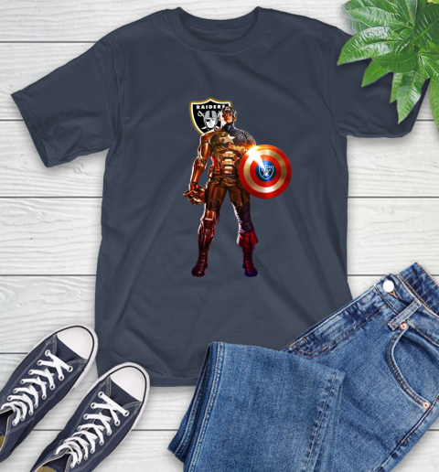 NFL Captain America Marvel Avengers Endgame Football Sports Oakland Raiders T-Shirt 4