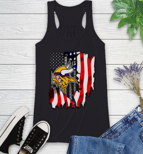 Minnesota Vikings NFL Football American Flag Racerback Tank