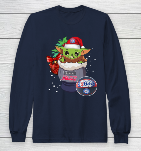 Philadelphia 76ers Christmas Baby Yoda Star Wars Funny Happy NBA Long Sleeve T-Shirt 4