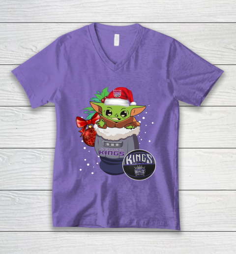 Sacramento Kings Christmas Baby Yoda Star Wars Funny Happy NBA V-Neck T-Shirt 9
