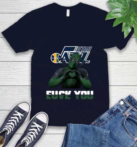 NBA Utah Jazz Deadpool Love You Fuck You Basketball Sports V-Neck T-Shirt 2