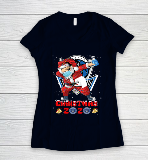 Dallas Mavericks Funny Santa Claus Dabbing Christmas 2020 NBA Women's V-Neck T-Shirt 2