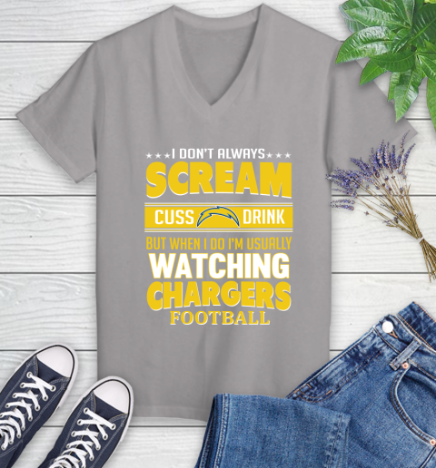San Diego Chargers NFL Football I Scream Cuss Drink When I'm Watching My Team Women's V-Neck T-Shirt 4