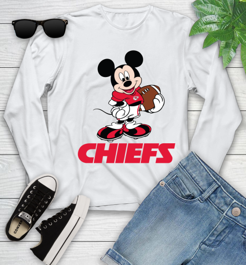 NFL Football Kansas City Chiefs Cheerful Mickey Mouse Shirt Youth Long Sleeve 2