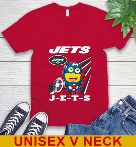 NFL Football New York Jets Captain America Marvel Avengers Minion Shirt V-Neck T-Shirt 6