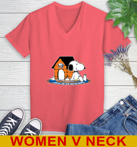 NHL Hockey New York Islanders Snoopy The Peanuts Movie Shirt Women's V-Neck T-Shirt 7