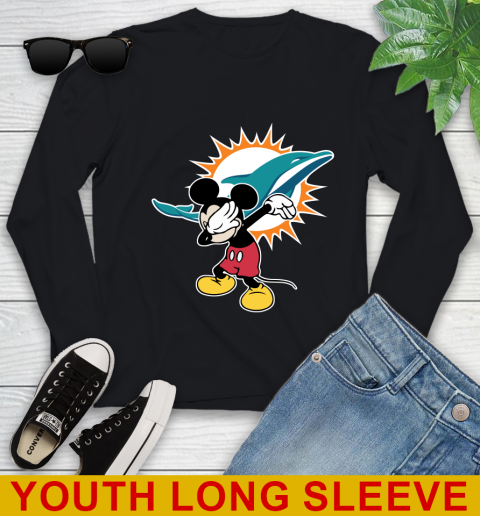 Miami Dolphins NFL Football Dabbing Mickey Disney Sports Youth Long Sleeve 2