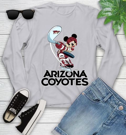 NHL Hockey Arizona Coyotes Cheerful Mickey Mouse Shirt Youth Long Sleeve - Image 6