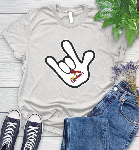 St.Louis Cardinals MLB Baseball Mickey Rock Hand Disney Women's T-Shirt