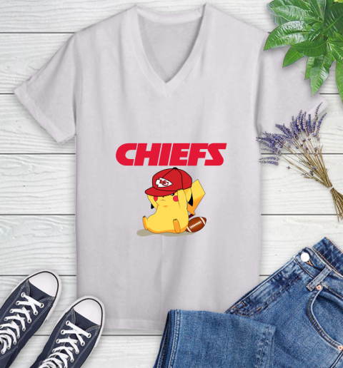 NFL Pikachu Football Sports Kansas City Chiefs Women's V-Neck T-Shirt