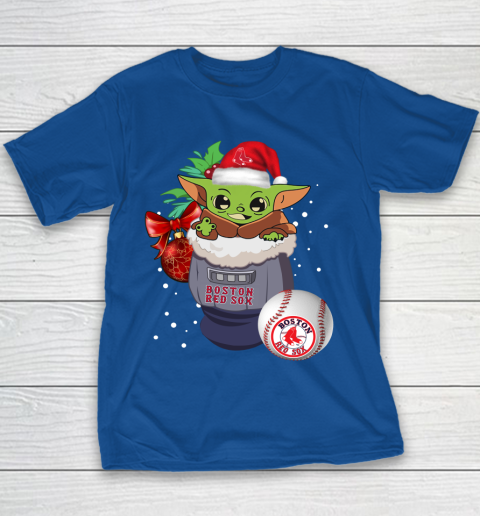 Boston Red Sox Christmas Baby Yoda Star Wars Funny Happy MLB Youth T-Shirt 8