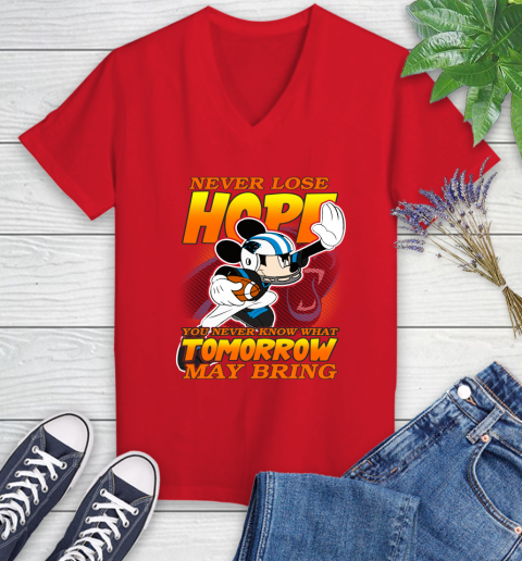 Carolina Panthers NFL Football Mickey Disney Never Lose Hope Women's V-Neck T-Shirt 11