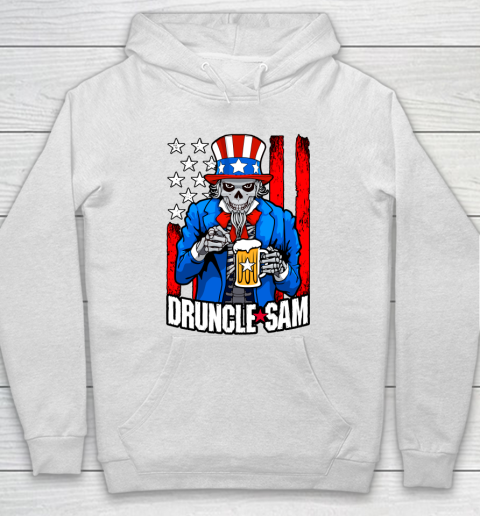 Beer Lover Funny Shirt Druncle Sam Skull Uncle 4th Of July Beer Drinker USA Flag Hoodie