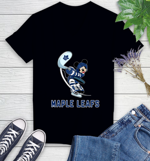 NHL Hockey Toronto Maple Leafs Cheerful Mickey Mouse Shirt Women's V-Neck T-Shirt