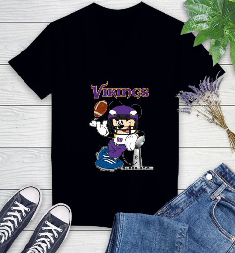 NFL Minnesota Vikings Mickey Mouse Disney Super Bowl Football T Shirt Women's V-Neck T-Shirt 2