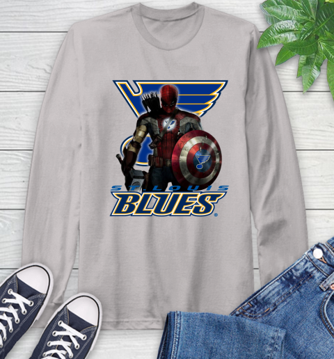NHL Captain America Thor Spider Man Hawkeye Avengers Endgame Hockey St.Louis Blues Long Sleeve T-Shirt 12