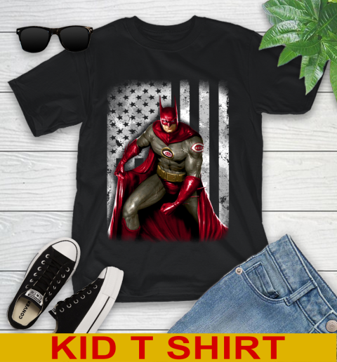 Cincinnati Reds MLB Baseball Batman DC American Flag Shirt Youth T-Shirt
