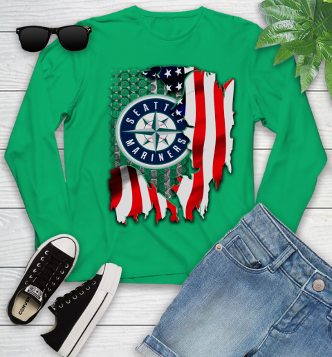 Seattle Mariners MLB Baseball American Flag Youth Long Sleeve 7