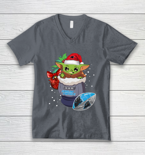Carolina Panthers Christmas Baby Yoda Star Wars Funny Happy NFL V-Neck T-Shirt 5
