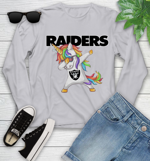 Oakland Raiders NFL Football Funny Unicorn Dabbing Sports Youth Long Sleeve 5