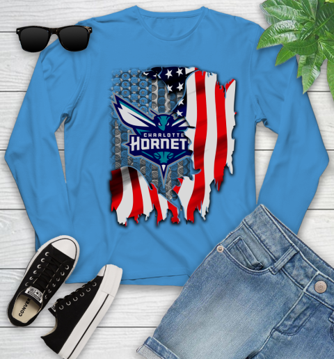 Charlotte Hornets NBA Basketball American Flag Youth Long Sleeve 8