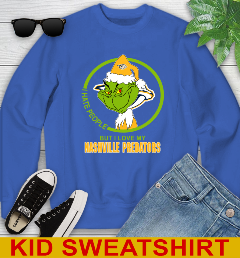 Nashville Predators NHL Christmas Grinch I Hate People But I Love My Favorite Hockey Team Youth Sweatshirt 7