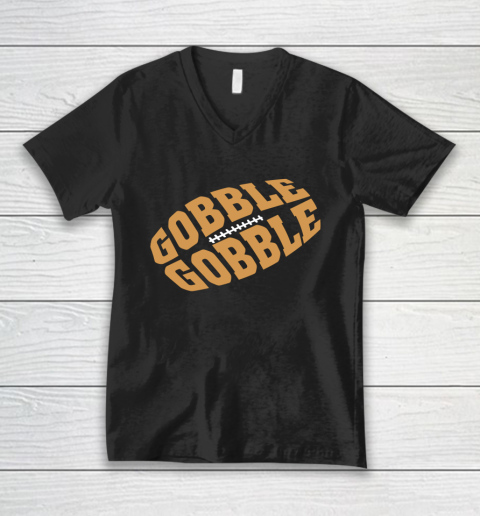 Vintage Gobble For Happy Thanksgiving Football Shaped Design V-Neck T-Shirt