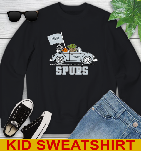 NBA Basketball San Antonio Spurs Darth Vader Baby Yoda Driving Star Wars Shirt Youth Sweatshirt 2