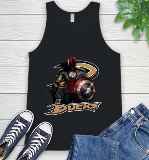 NHL Captain America Thor Spider Man Hawkeye Avengers Endgame Hockey Anaheim Ducks Tank Top 2