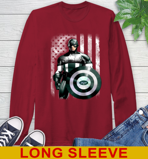 New York Jets NFL Football Captain America Marvel Avengers American Flag Shirt Long Sleeve T Shirt